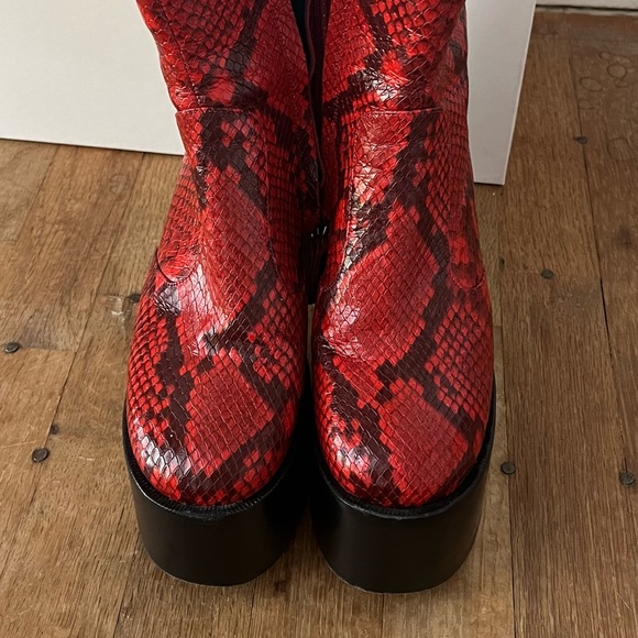 Simon Miller High Raid Platform Leather Snakeskin Boot in Tango Red - Picture 3 of 6